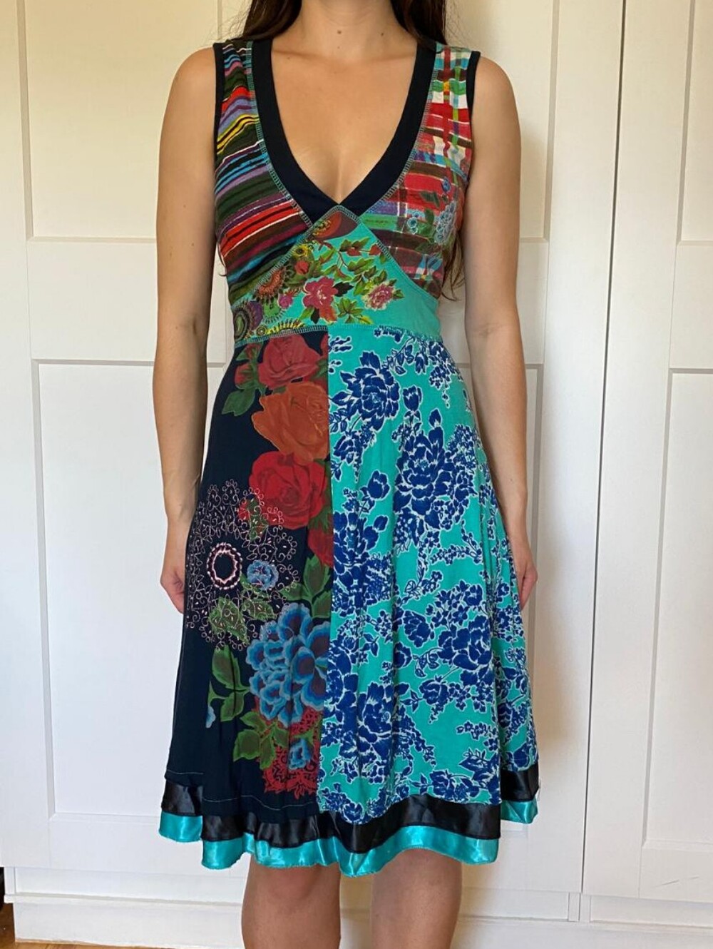 Desigual Christian Lacroix Mixed Patchwork Print  Midi Dress With Embroidery